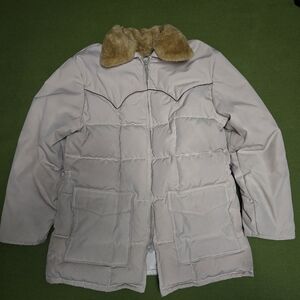 Vintage Three Bars Western Puffer Jacket with Faux Fur Collar